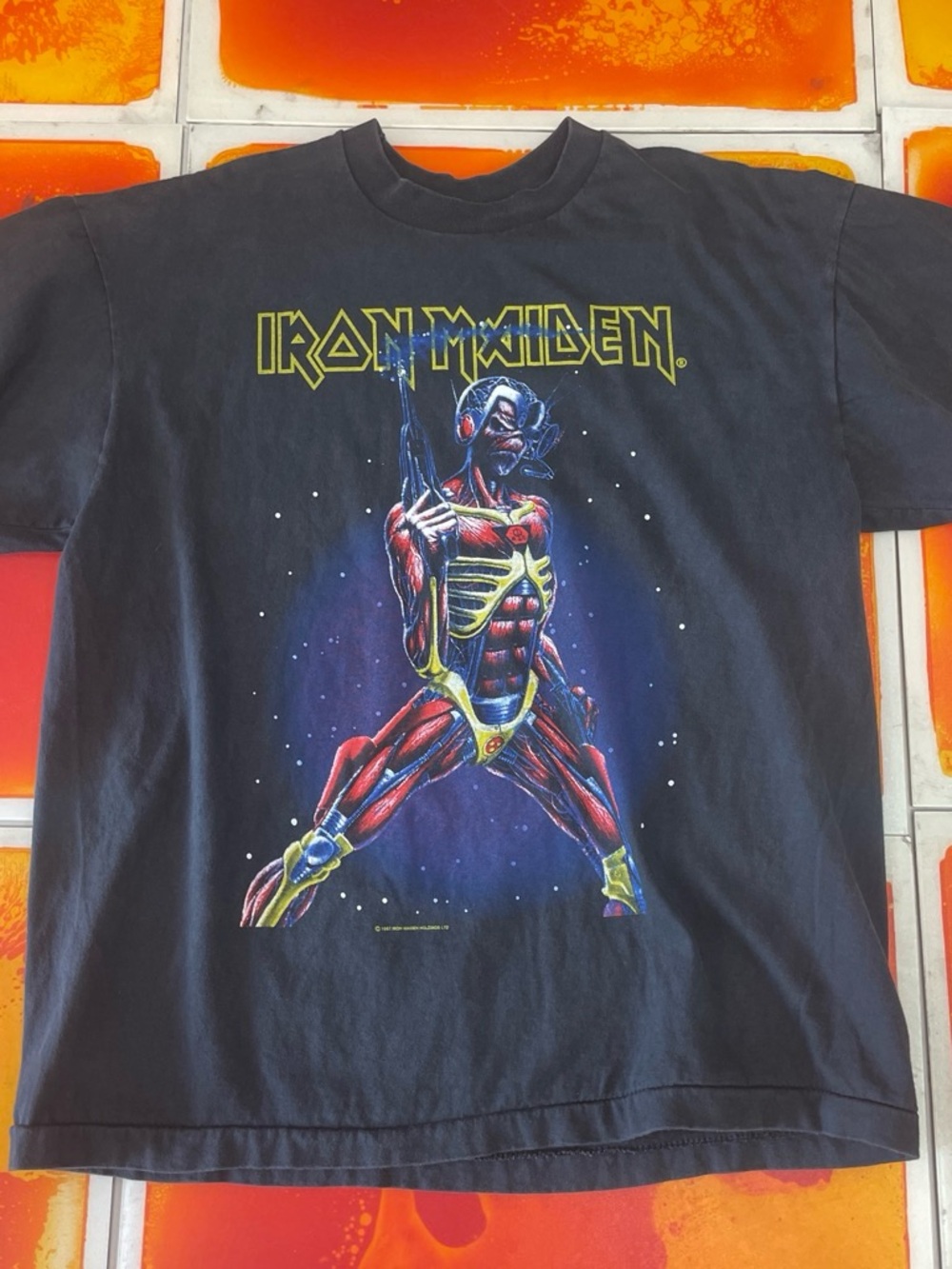 Iron Maiden Black SOMEWHERE ON TOUR ‘87 Reprint Band Tee